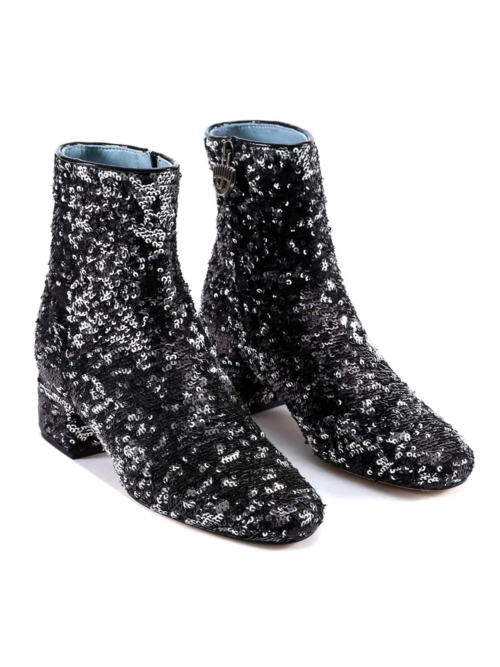Chiara Ferragni Black Sequin Ankle Boots S39 US 8.5